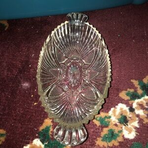 Intricate hazel atlas 573 clear handled olive oval relish dish - preloved